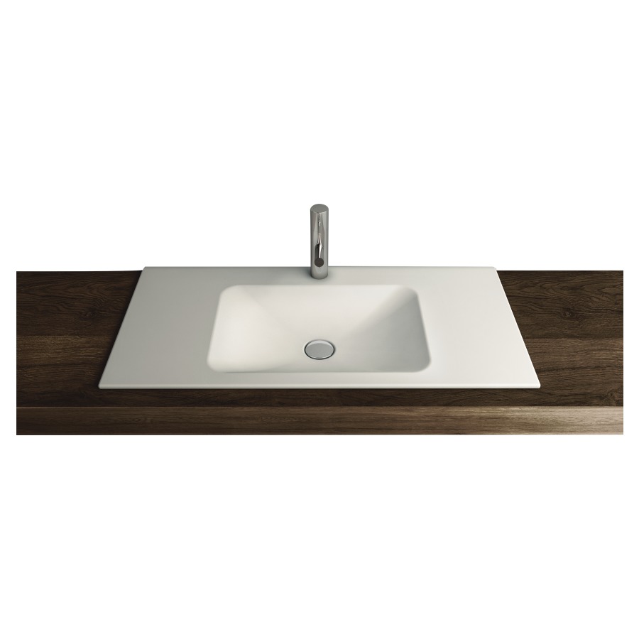 Lavabo à insérer LOTUS
80 x 45 x 1 cm, acier
sans trop-plein, avec tablette
de robinetterie, lavabo au
milieu