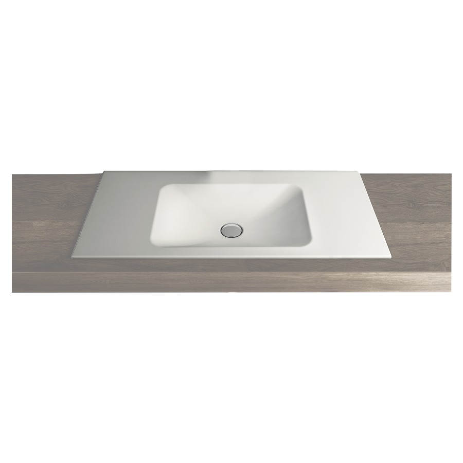 Lavabo à insérer LOTUS
90 x 45 x 1 cm, acier
sans trop-plein, avec tablette
de robinetterie, lavabo au
milieu