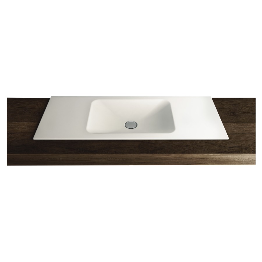 Lavabo à insérer LOTUS
100 x 45 x 1 cm, acier
sans trop-plein, avec tablette
de robinetterie, lavabo au
milieu