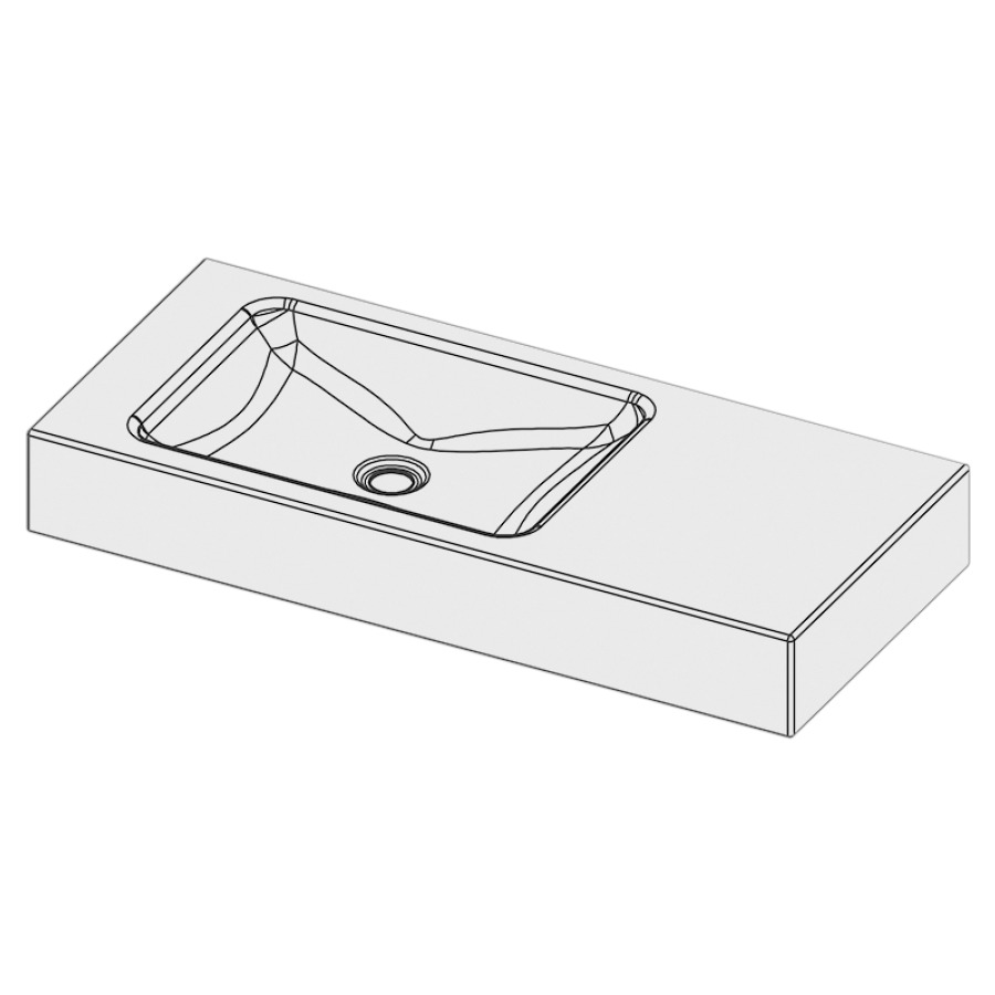 Lavabo LOTUS
90 x 40 x 12,5 cm, acier
sans trop-plein, sans tablette
de robinetterie, lavabo à
gauche