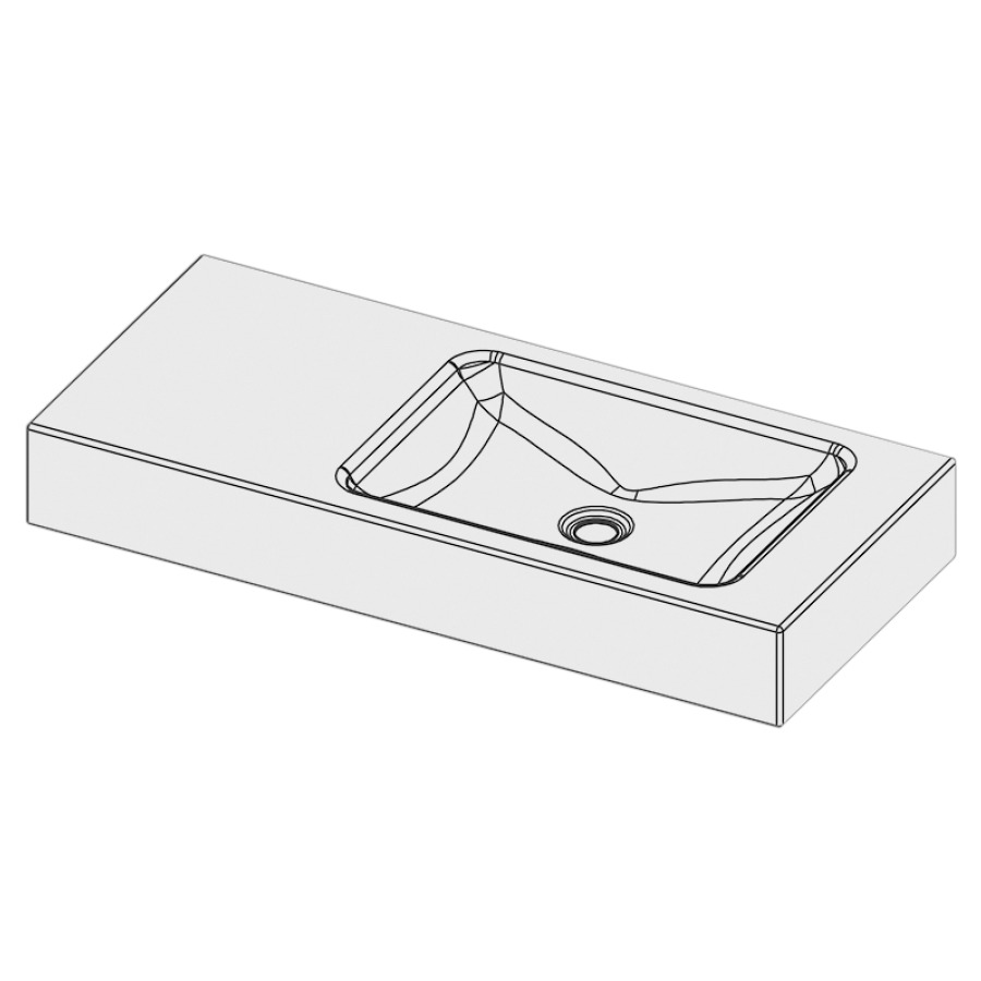 Lavabo LOTUS
90 x 40 x 12,5 cm, acier
sans trop-plein, sans tablette
de robinetterie, lavabo à
droite
