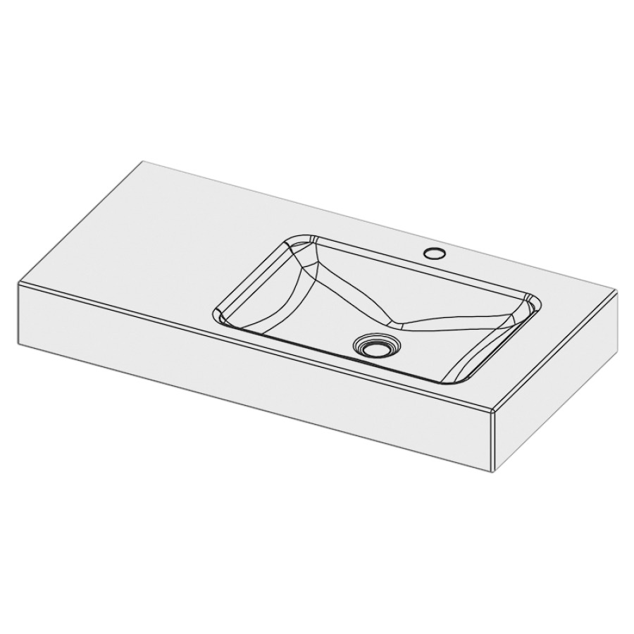 Lavabo LOTUS
90 x 45 x 12,5 cm, acier
sans trop-plein, avec tablette
de robinetterie, lavabo à
droite