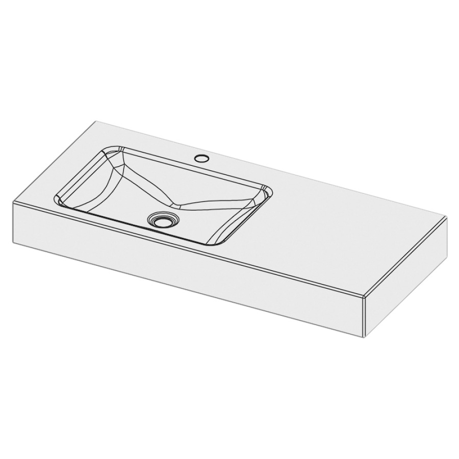 Lavabo LOTUS
100 x 45 x 12,5 cm, acier
sans trop-plein, avec tablette
de robinetterie, lavabo à
gauche