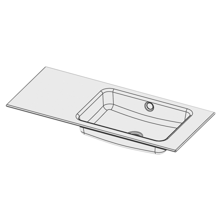 Lavabo à insérer MERO
90 x 40 x 1 cm, acier
avec trop-plein, sans tablette
de robinetterie, lavabo à
droite