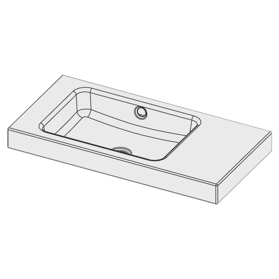 Lavabo à poser MERO
80 x 40 x 8 cm, acier
avec trop-plein, sans tablette
de robinetterie, lavabo à
gauche