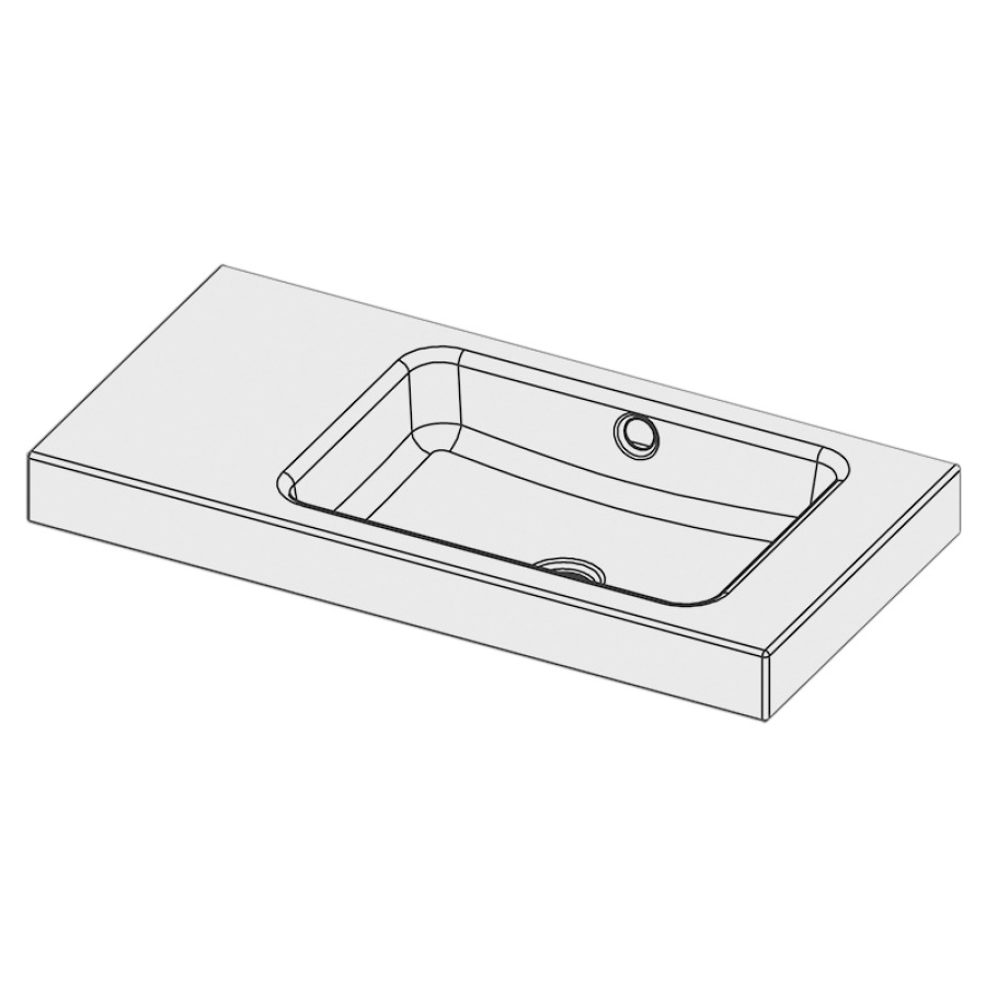 Lavabo à poser MERO
80 x 40 x 8 cm, acier
avec trop-plein, sans tablette
de robinetterie, lavabo à
droite