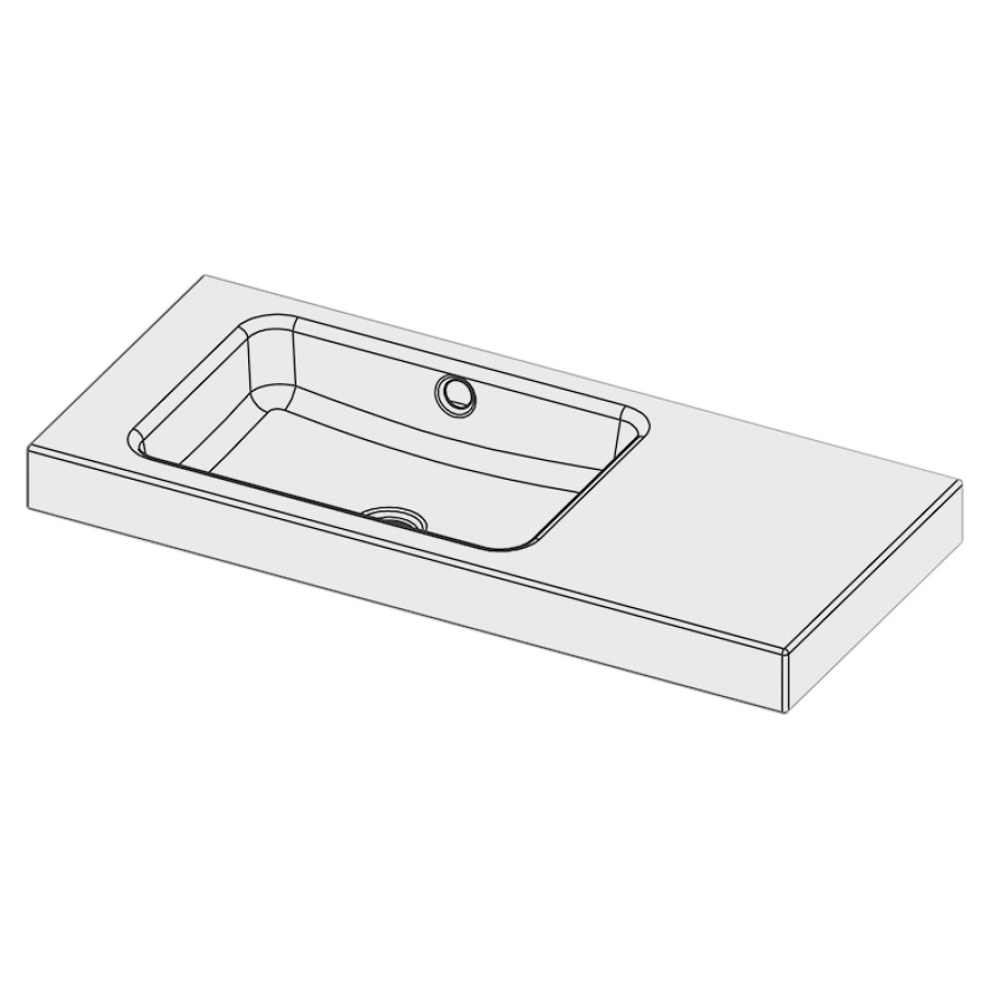 Lavabo à poser MERO
90 x 40 x 8 cm, acier
avec trop-plein, sans tablette
de robinetterie, lavabo à
gauche