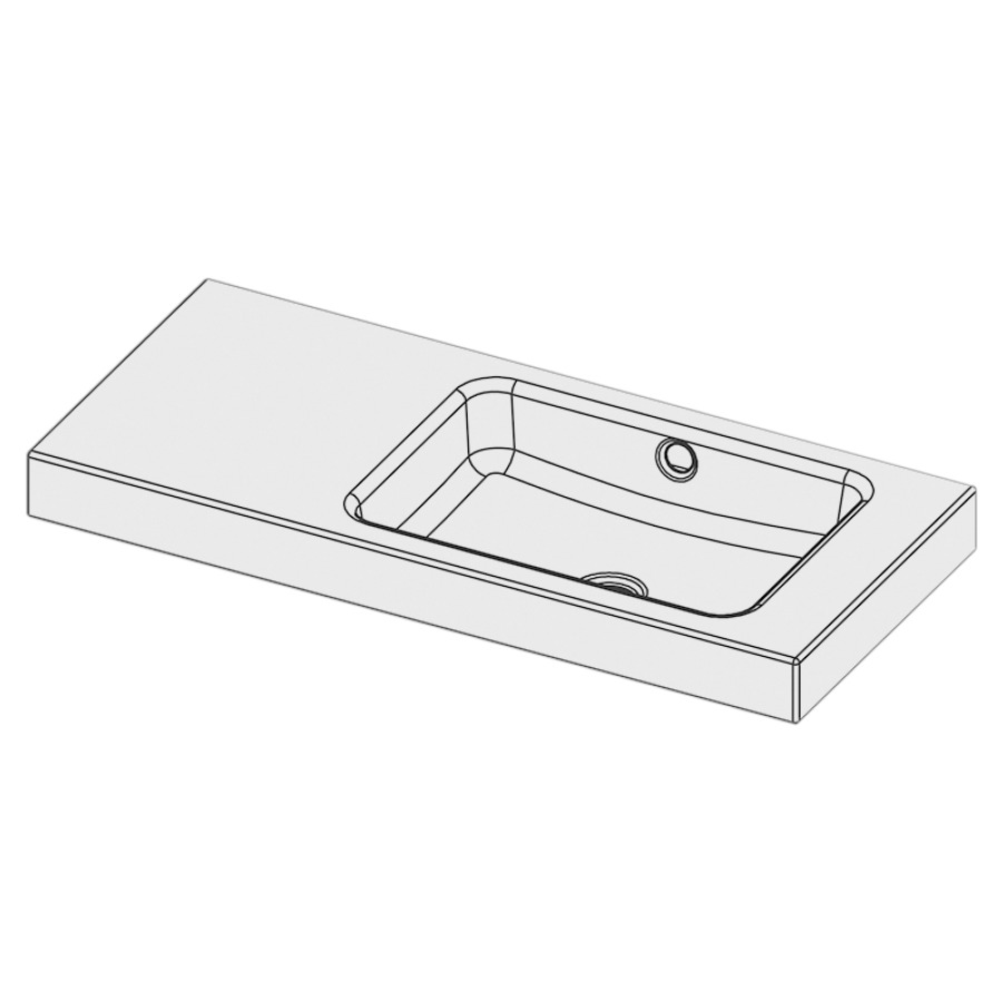 Lavabo à poser MERO
90 x 40 x 8 cm, acier
avec trop-plein, sans tablette
de robinetterie, lavabo à
droite