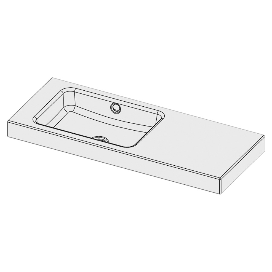 Lavabo à poser MERO
100 x 40 x 8 cm, acier
avec trop-plein, sans tablette
de robinetterie, lavabo à
gauche