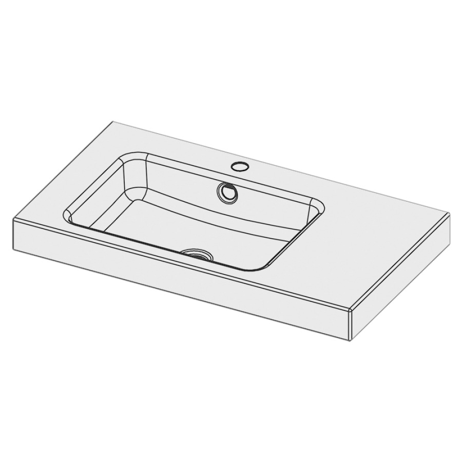 Lavabo à poser MERO
80 x 45 x 8 cm, acier
avec trop-plein, avec tablette
de robinetterie, lavabo à
gauche