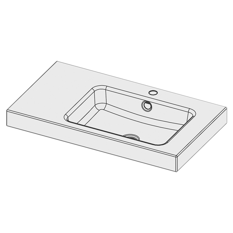 Lavabo à poser MERO
80 x 45 x 8 cm, acier
avec trop-plein, avec tablette
de robinetterie, lavabo à
droite
