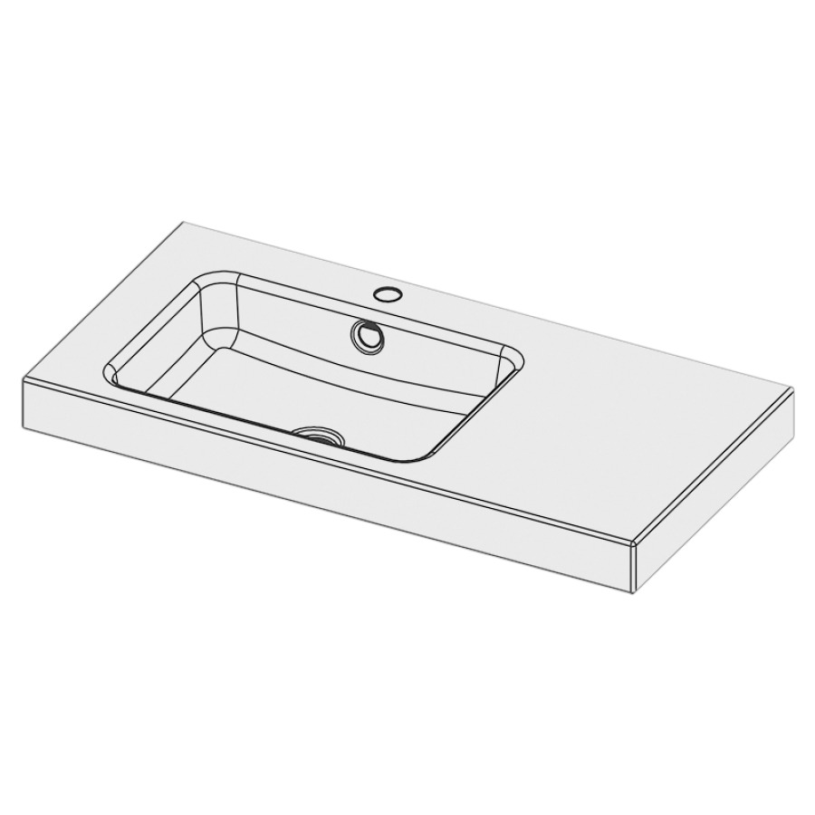 Lavabo à poser MERO
90 x 45 x 8 cm, acier
avec trop-plein, avec tablette
de robinetterie, lavabo à
gauche