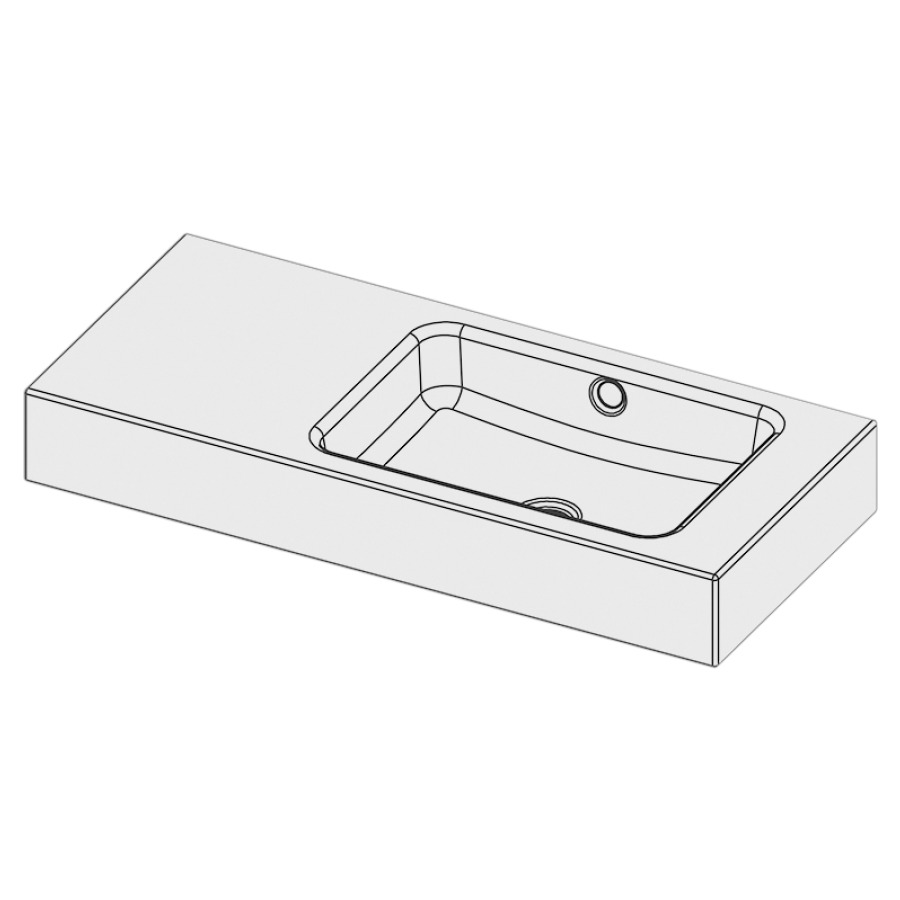 Lavabo à poser MERO
90 x 45 x 8 cm, acier
avec trop-plein, avec tablette
de robinetterie, lavabo à
droite