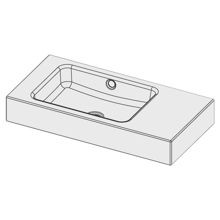Lavabo MERO
80 x 40 x 12,5 cm, acier
avec trop-plein, sans tablette
de robinetterie, lavabo à
gauche