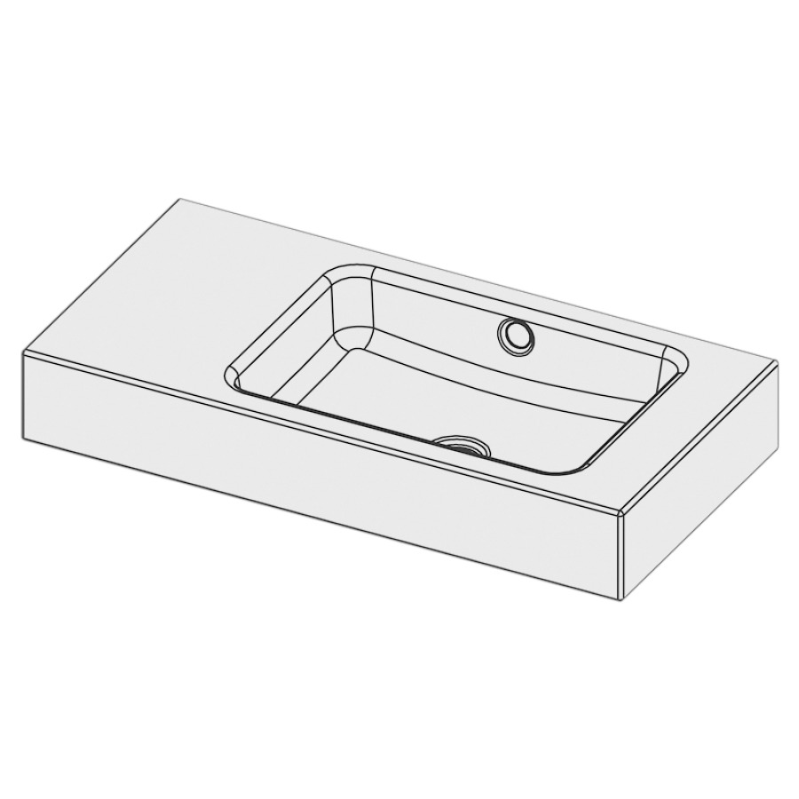 Lavabo MERO
80 x 40 x 12,5 cm, acier
avec trop-plein, sans tablette
de robinetterie, lavabo à
droite