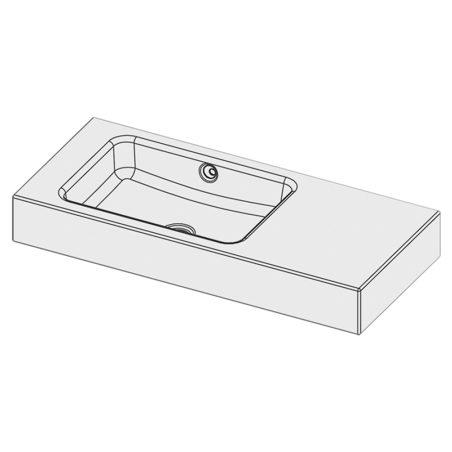 Lavabo MERO
90 x 40 x 12,5 cm, acier
avec trop-plein, sans tablette
de robinetterie, lavabo à
gauche