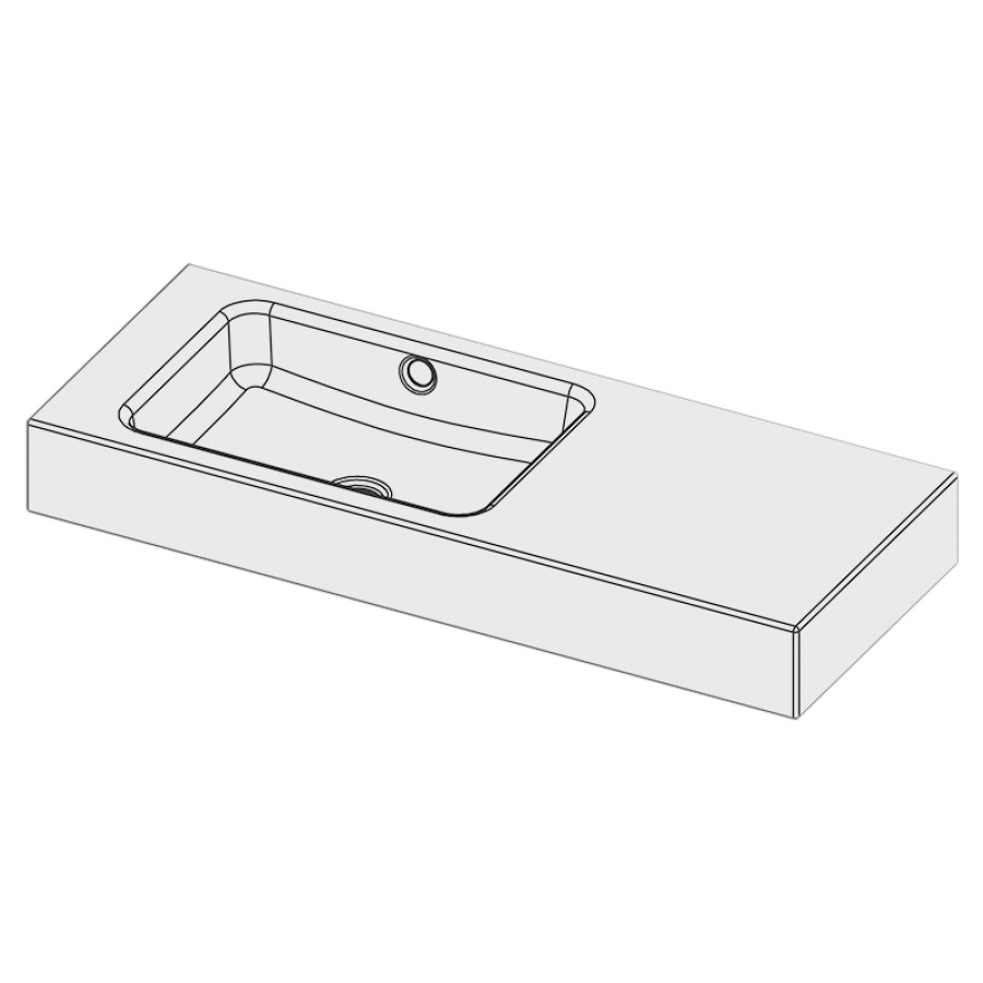 Lavabo MERO
100 x 40 x 12,5 cm, acier
avec trop-plein, sans tablette
de robinetterie, lavabo à
gauche