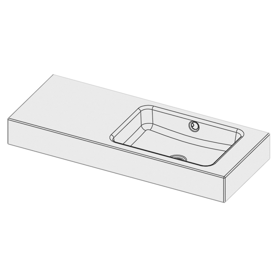 Lavabo MERO
100 x 40 x 12,5 cm, acier
avec trop-plein, sans tablette
de robinetterie, lavabo à
droite
