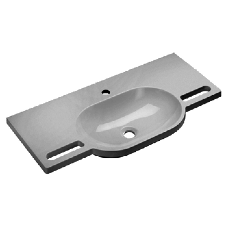 Lavabo HEWI
85 x 41,5 cm, coulée minérale
poignées intégrées utilisables
comme porte-serviettes
pour meuble suspendu
sans trop-plein