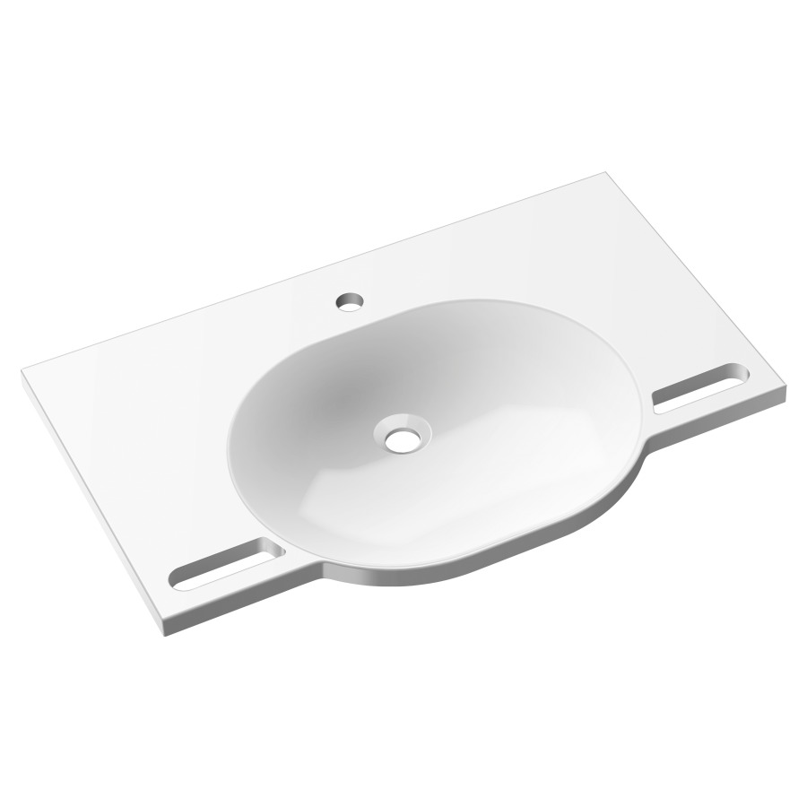 Lavabo HEWI
85 x 55 cm
coulée minérale, poignées
intégrées utilisables
comme porte-serviettes
sans trop-plein