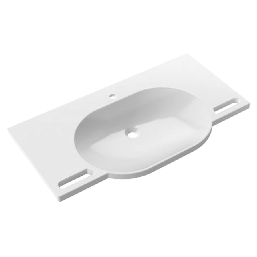 Lavabo HEWI
100 x 55 cm
coulée minérale, poignées
intégrées utilisables
comme porte-serviettes
sans trop-plein