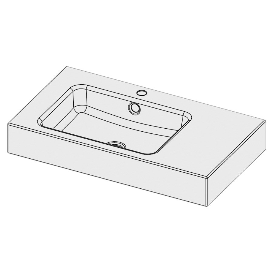 Lavabo MERO
80 x 45 x 12,5 cm, acier
avec trop-plein, avec tablette
de robinetterie, lavabo à
gauche