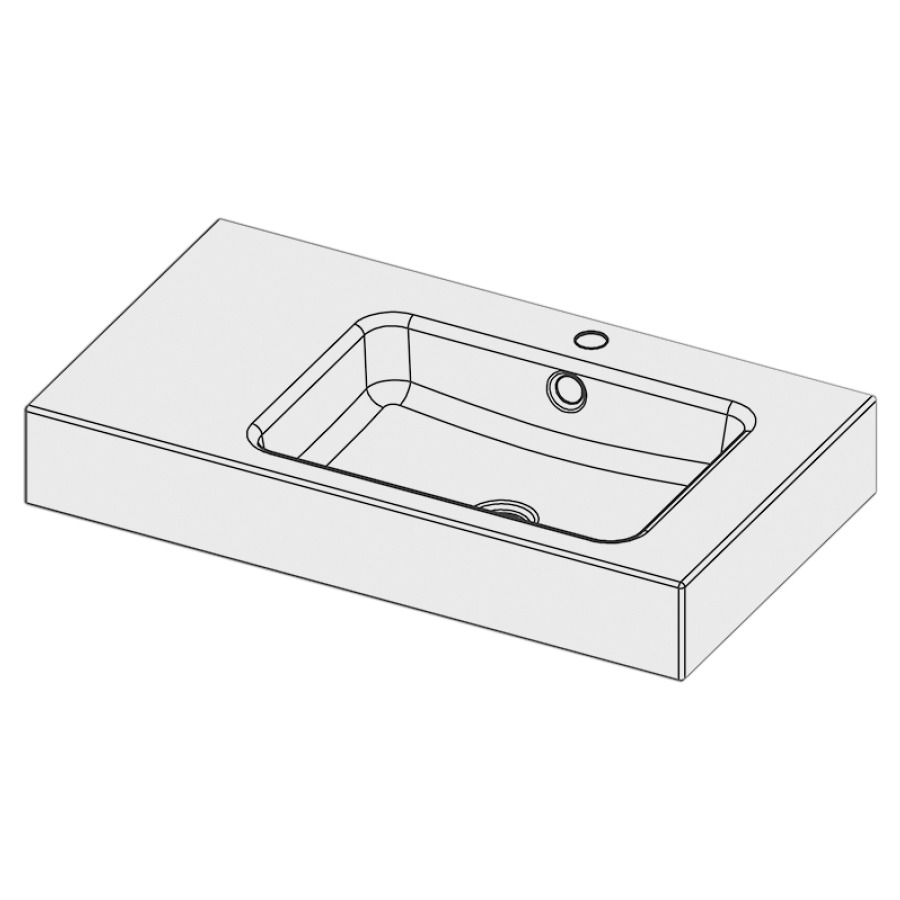 Lavabo MERO
80 x 45 x 12,5 cm, acier
avec trop-plein, avec tablette
de robinetterie, lavabo à
droite