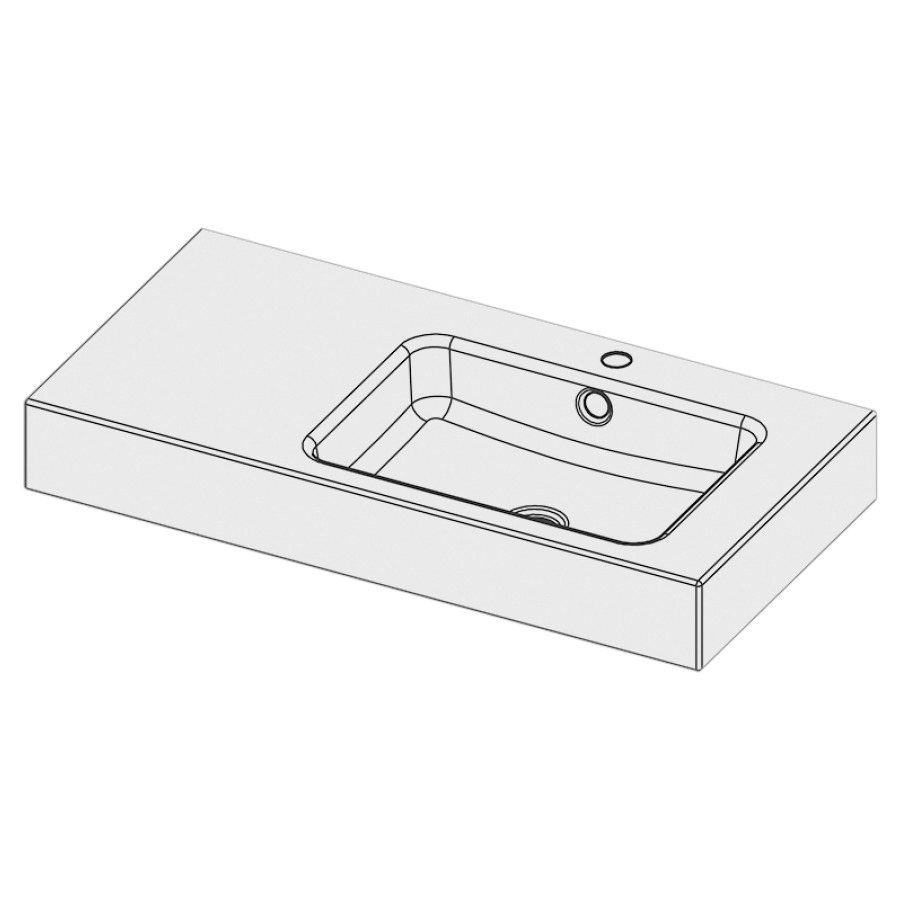 Lavabo MERO
90 x 45 x 12,5 cm, acier
avec trop-plein, avec tablette
de robinetterie, lavabo à
droite
