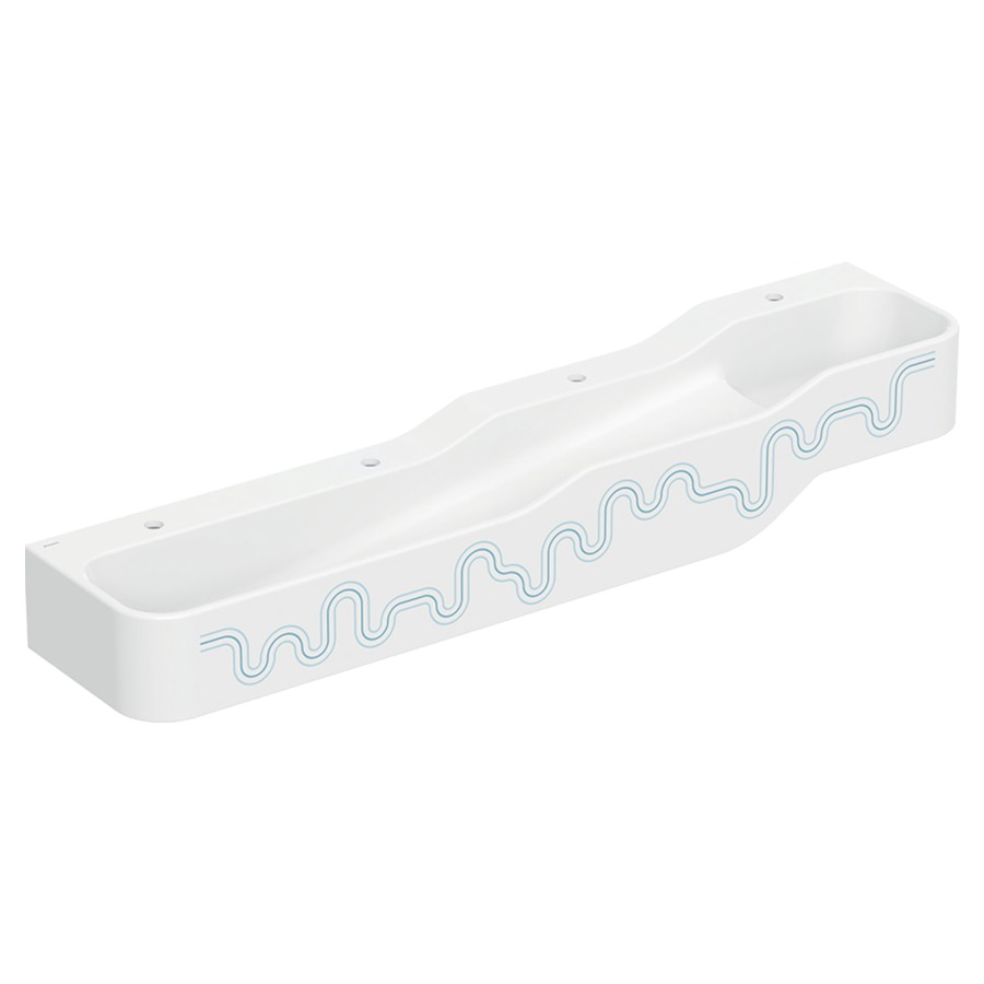 Lavabo BAMBINI
180 x 30 x 39 cm
ensemble pour jouer et se
laver, avec quatre
robinetteries, bassin profond
à gauche, sans trop-plein
4 trous de robinet