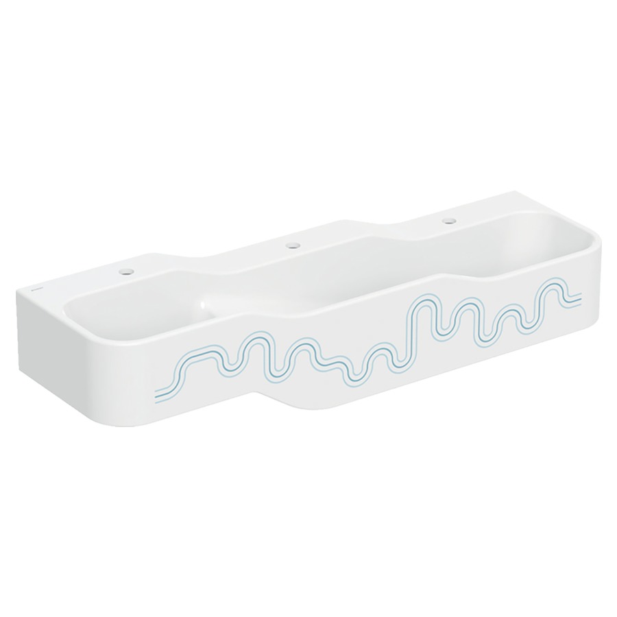 Lavabo BAMBINI
140 x 30 x 39 cm
ensemble pour jouer et se
laver, avec trois
robinetteries, bassin profond
à droite, sans trop-plein
3 trous de robinet