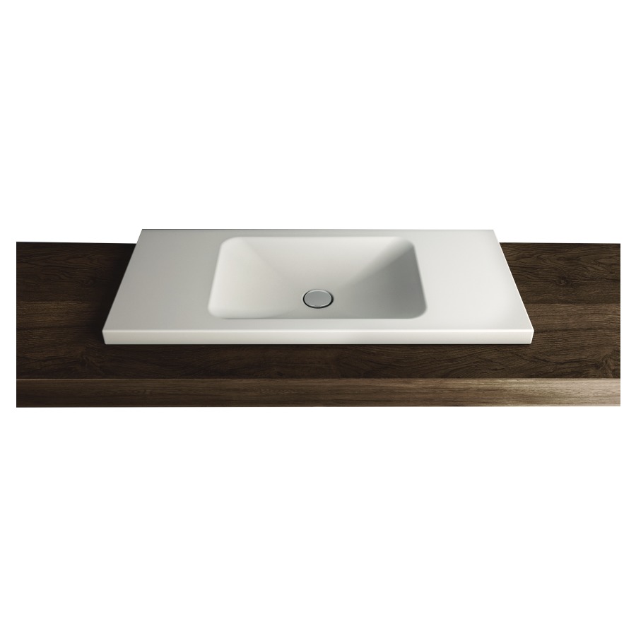 Lavabo à poser LOTUS
80 x 40 x 4 cm, acier
sans trop-plein, sans tablette
de robinetterie, lavabo au
milieu