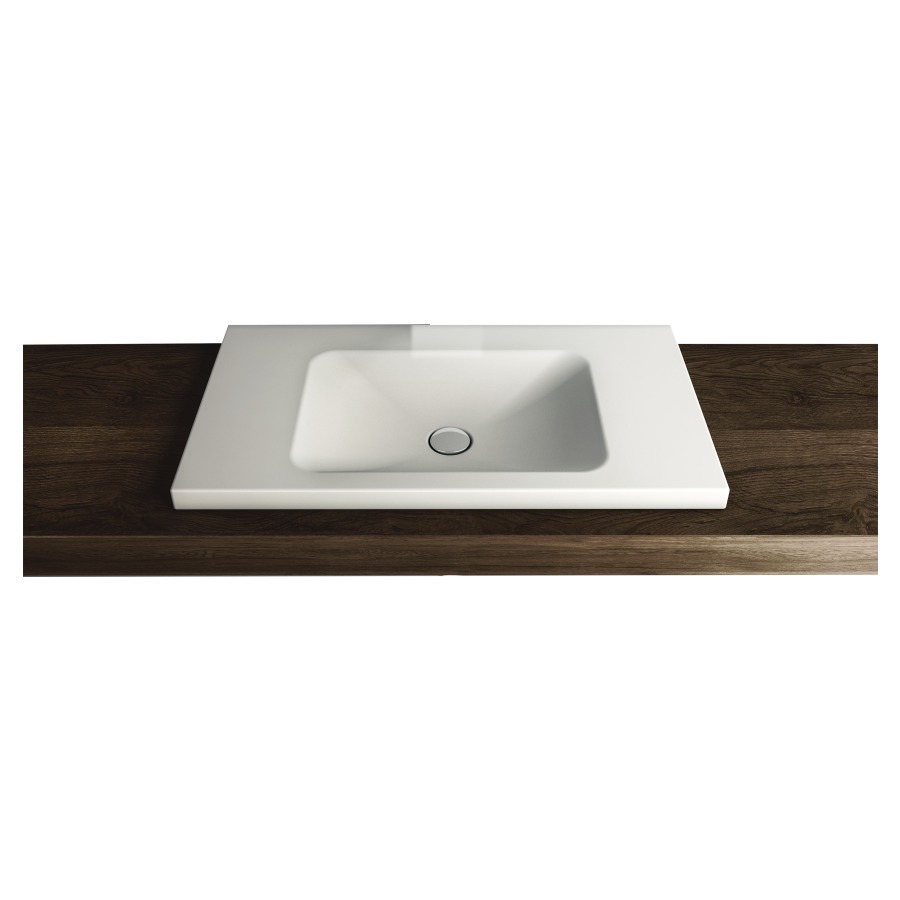 Lavabo à poser LOTUS
80 x 45 x 4 cm, acier
sans trop-plein, avec tablette
de robinetterie, lavabo au
milieu