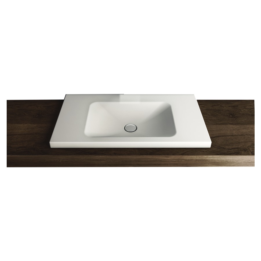 Lavabo à poser LOTUS
90 x 45 x 4 cm, acier
sans trop-plein, avec tablette
de robinetterie, lavabo au
milieu