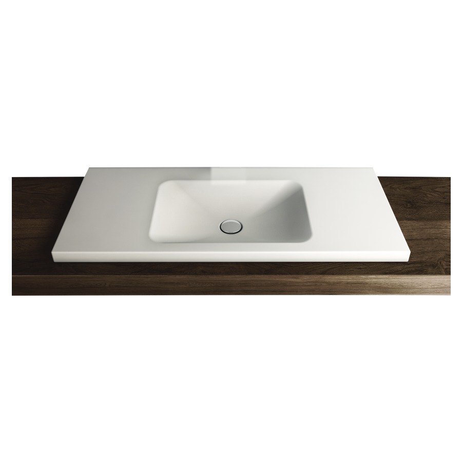 Lavabo à poser LOTUS
100 x 45 x 4 cm, acier
sans trop-plein, avec tablette
de robinetterie, lavabo au
milieu