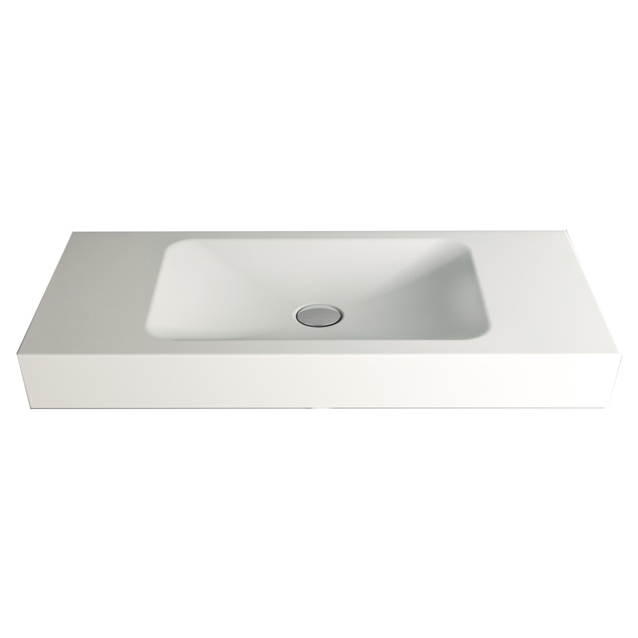 Lavabo LOTUS
90 x 40 x 12,5 cm, acier
sans trop-plein, sans tablette
de robinetterie, lavabo au
milieu