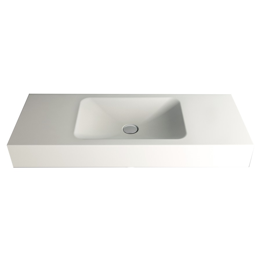 Lavabo LOTUS
120 x 40 x 12,5 cm, acier
sans trop-plein, sans tablette
de robinetterie, lavabo au
milieu