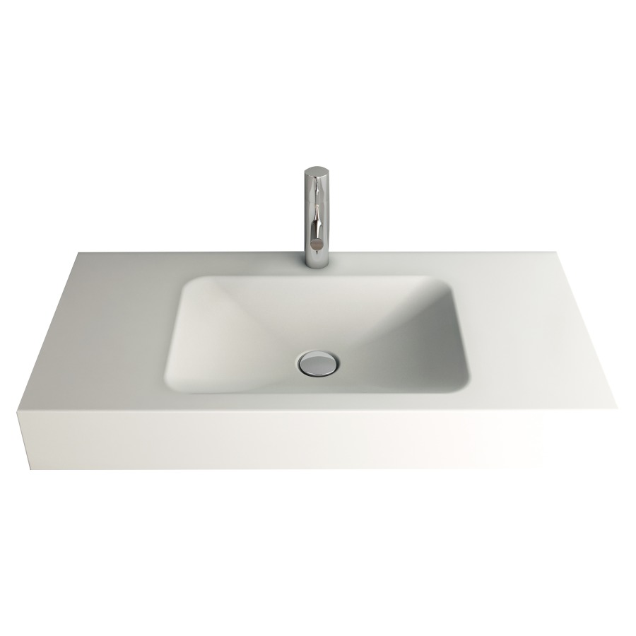 Lavabo LOTUS
90 x 45 x 12,5 cm, acier
sans trop-plein, avec tablette
de robinetterie, lavabo au
milieu