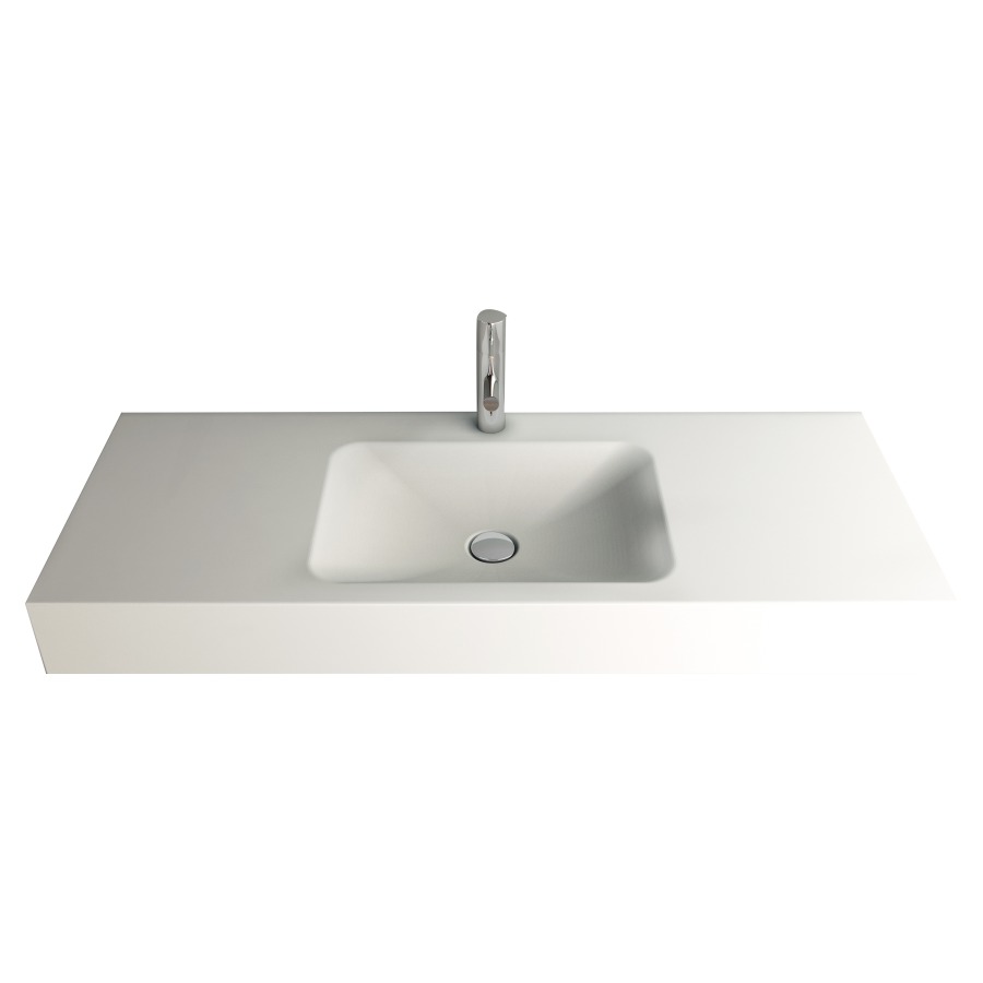 Lavabo LOTUS
120 x 45 x 12,5 cm, acier
sans trop-plein, avec tablette
de robinetterie, lavabo au
milieu