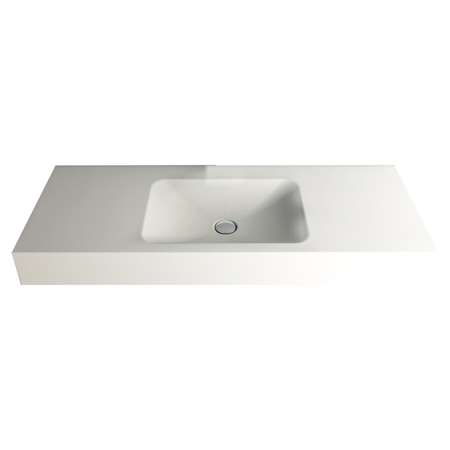 Lavabo LOTUS
120 x 45 x 12,5 cm, acier
sans trop-plein, avec tablette
de robinetterie, lavabo au
milieu