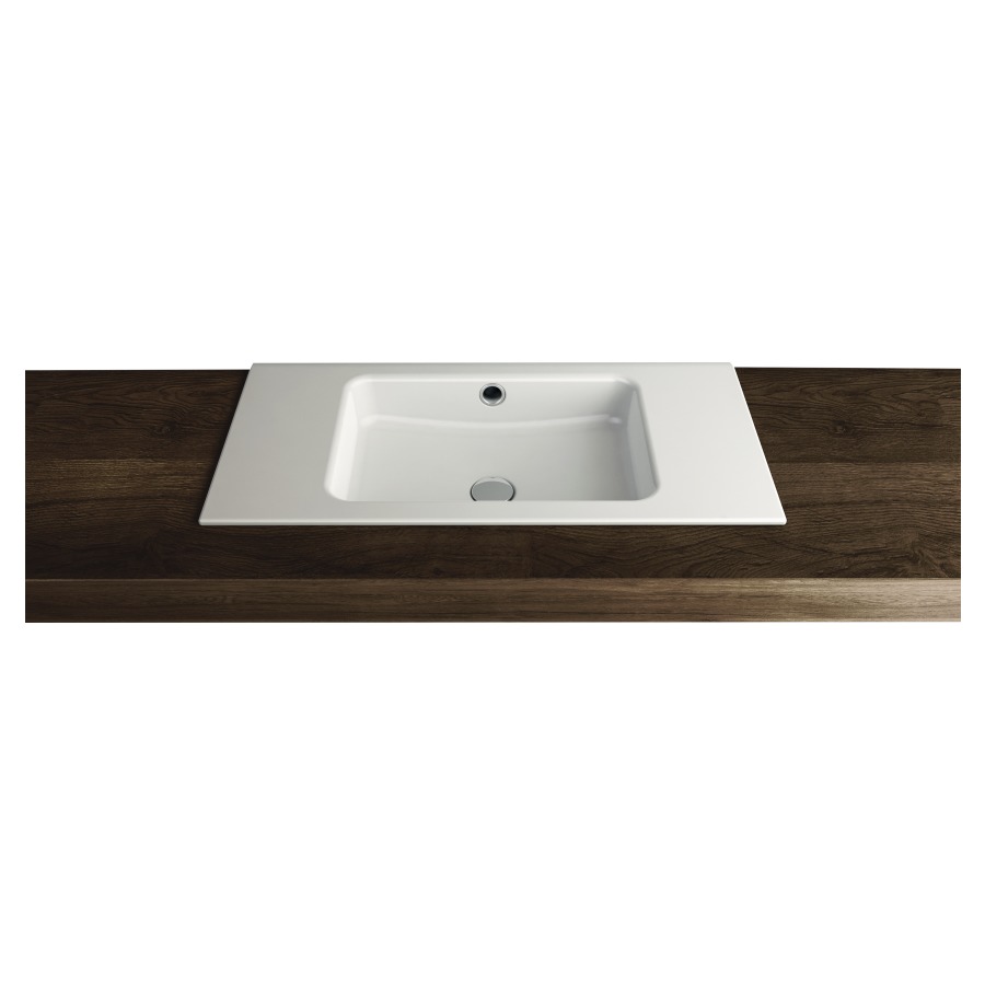 Lavabo à insérer MERO
80 x 40 x 1 cm, acier
avec trop-plein, sans tablette
de robinetterie, lavabo au
milieu