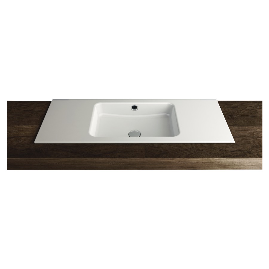 Lavabo à insérer MERO
100 x 40 x 1 cm, acier
avec trop-plein, sans tablette
de robinetterie, lavabo au
milieu