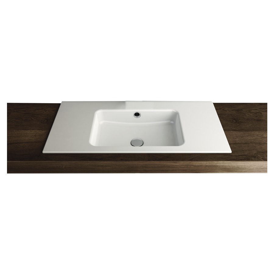 Lavabo à insérer MERO
80 x 45 x 1 cm, acier
avec trop-plein, avec tablette
de robinetterie, lavabo au
milieu
