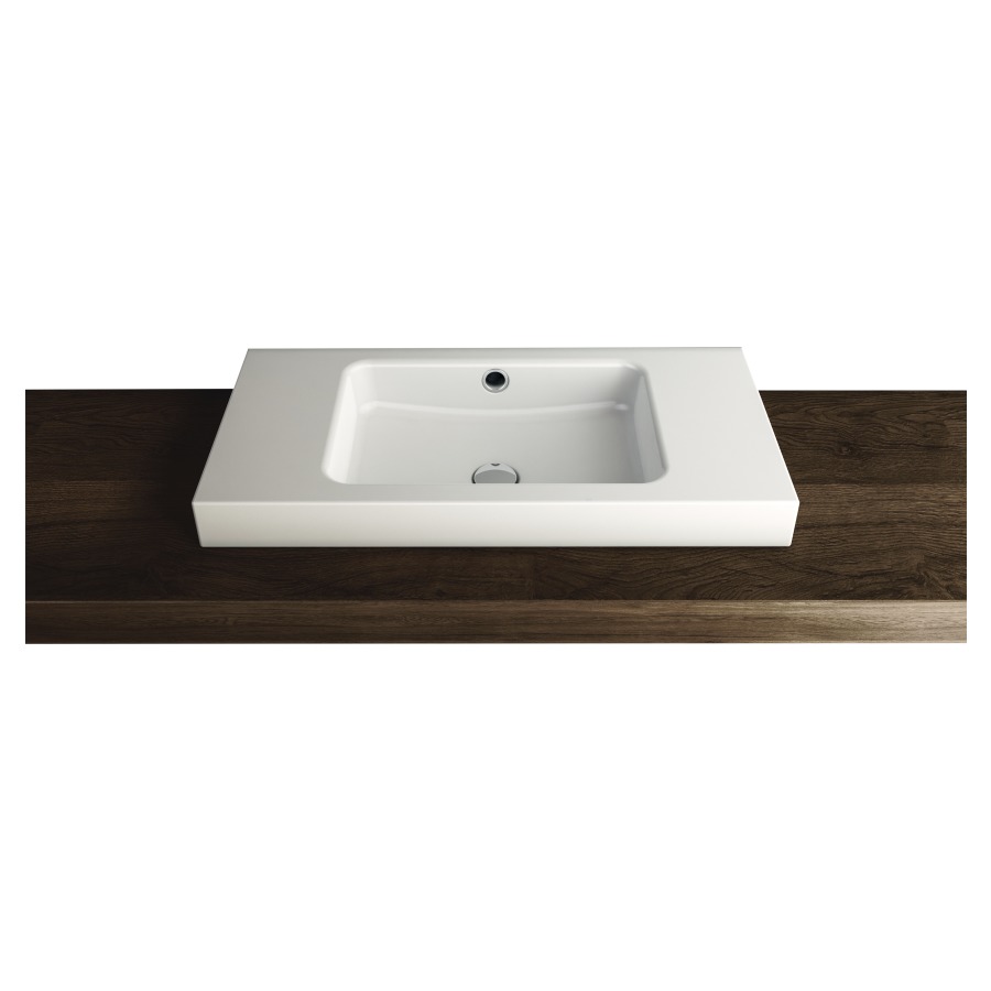 Lavabo à poser MERO
80 x 40 x 8 cm, acier
avec trop-plein, sans tablette
de robinetterie, lavabo au
milieu