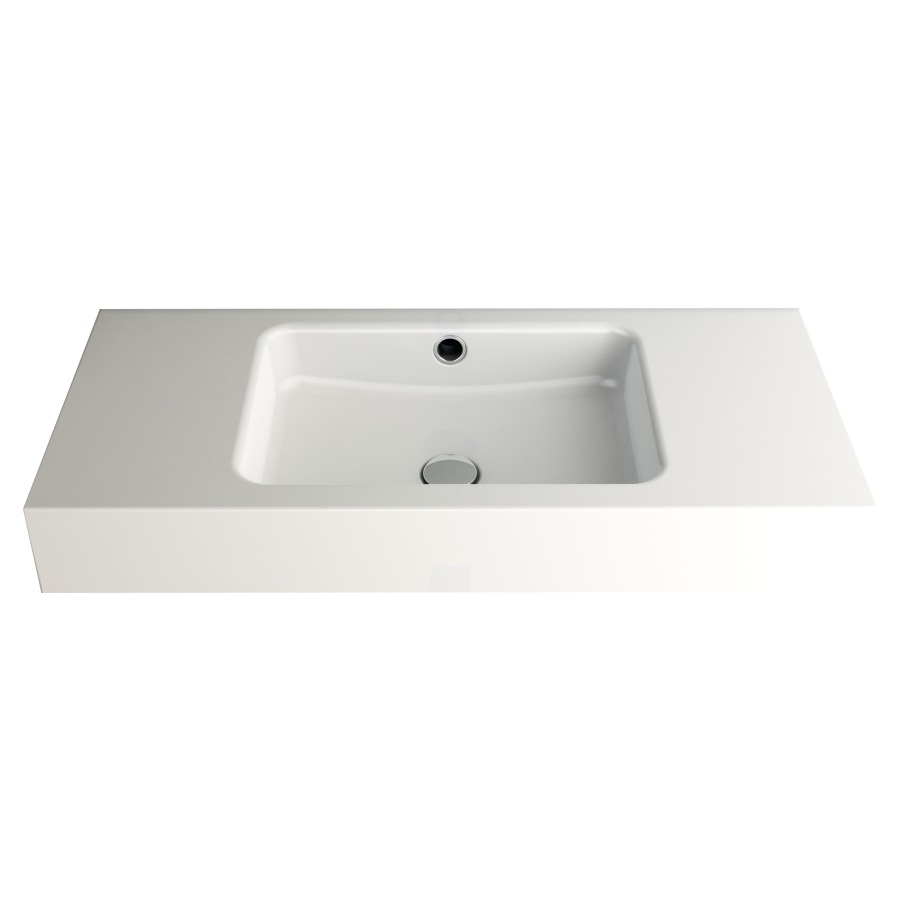 Lavabo MERO
90 x 40 x 12,5 cm, acier
avec trop-plein, sans tablette
de robinetterie, lavabo au
milieu