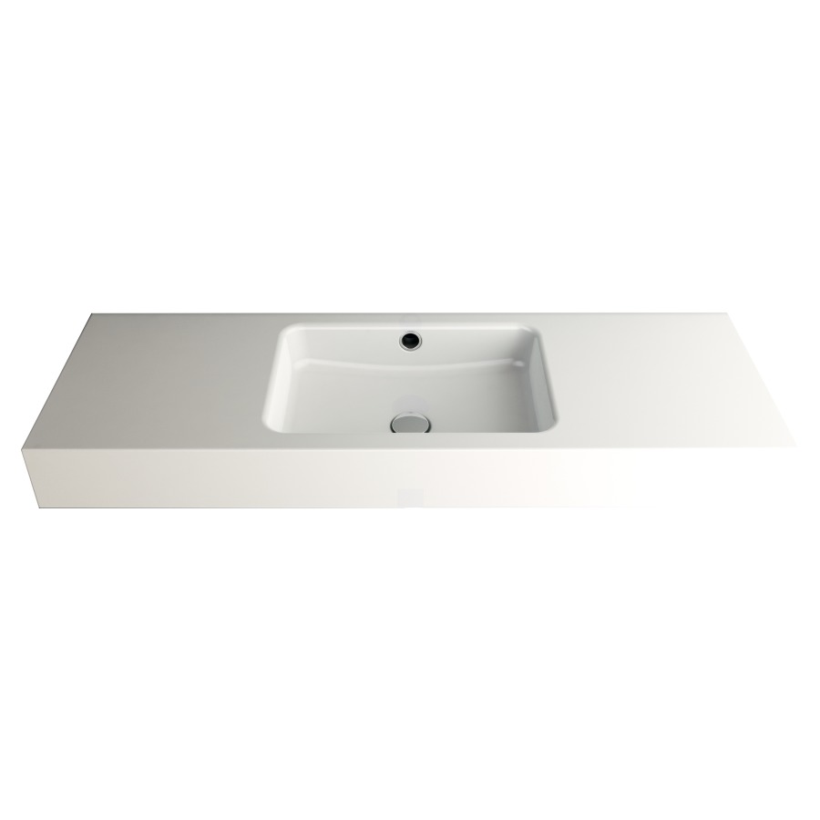 Lavabo MERO
120 x 40 x 12,5 cm, acier
avec trop-plein, sans tablette
de robinetterie, lavabo au
milieu