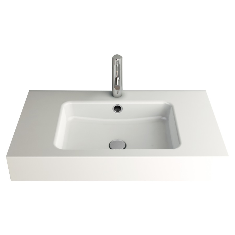 Lavabo MERO
80 x 45 x 12,5 cm, acier
avec trop-plein, avec tablette
de robinetterie, lavabo au
milieu