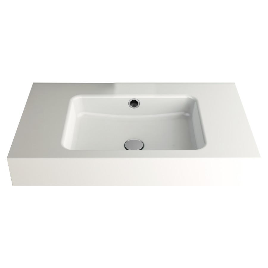 Lavabo MERO
80 x 45 x 12,5 cm, acier
avec trop-plein, avec tablette
de robinetterie, lavabo au
milieu