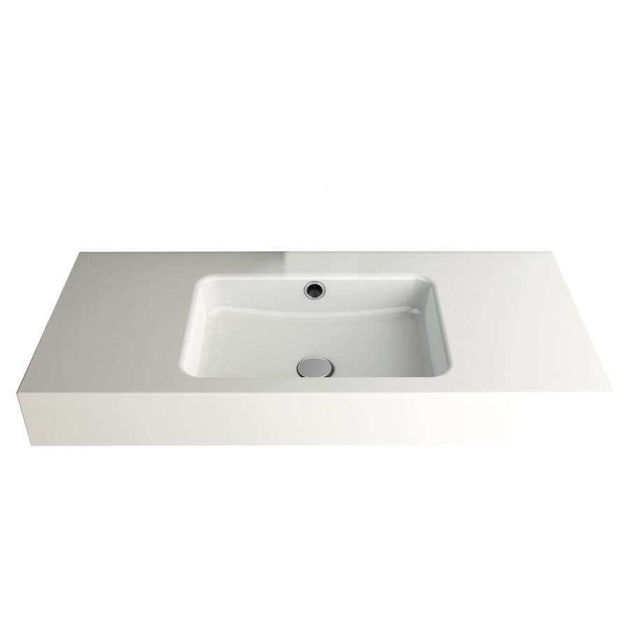 Lavabo MERO
100 x 45 x 12,5 cm, acier
avec trop-plein, avec tablette
de robinetterie, lavabo au
milieu