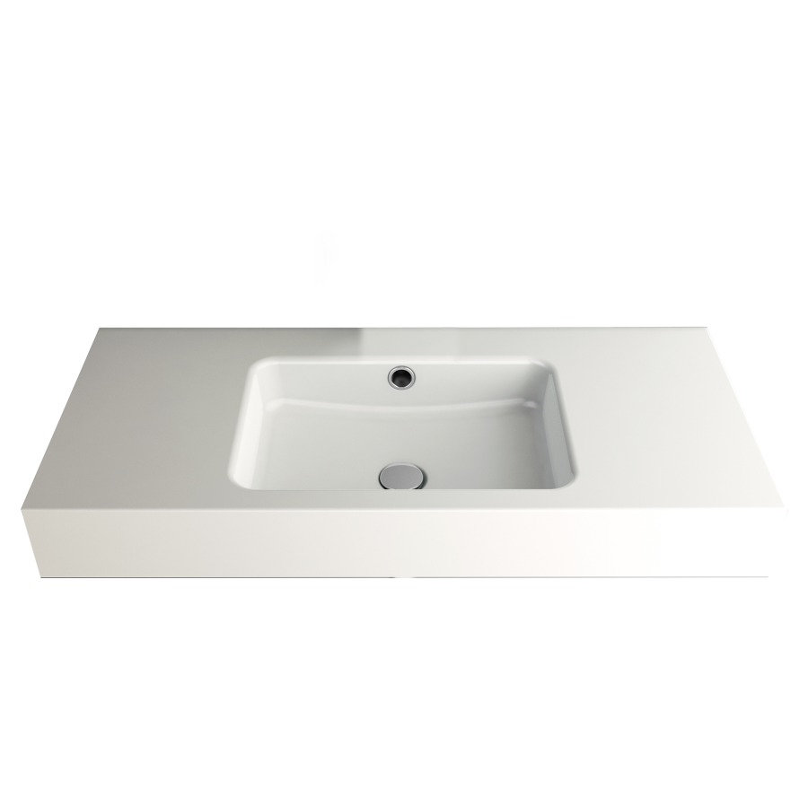 Lavabo MERO
120 x 45 x 12,5 cm, acier
avec trop-plein, avec tablette
de robinetterie, lavabo au
milieu