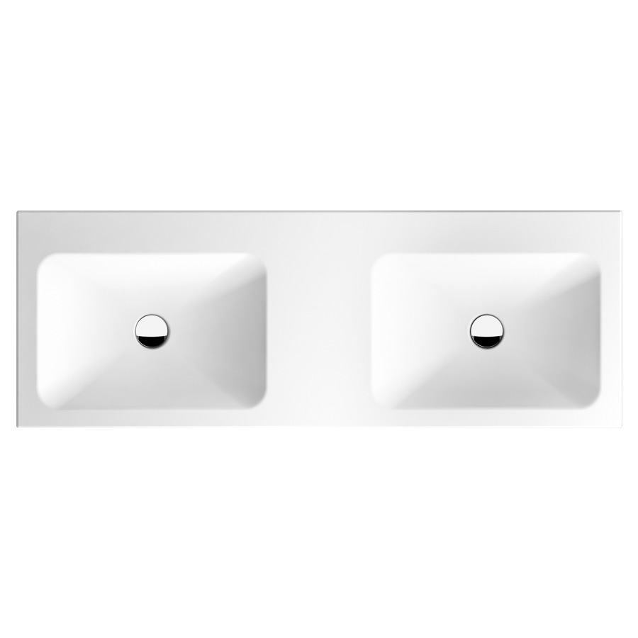 Lavabo double LOTUS
120 x 45 x 12,5 cm, acier
sans trop-plein, avec tablette
de robinetterie